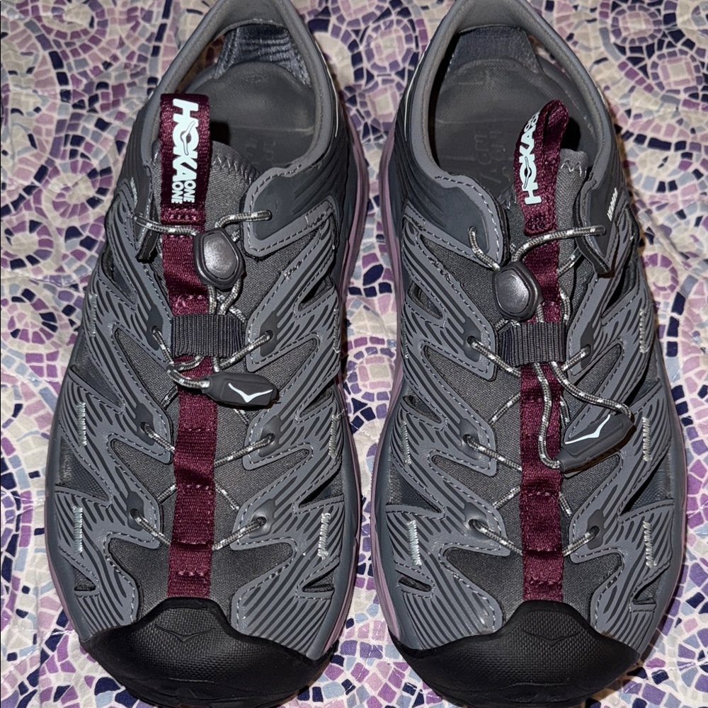Hoka Hopara Charcoal and Maroon Trail Sandals - Size 7.5